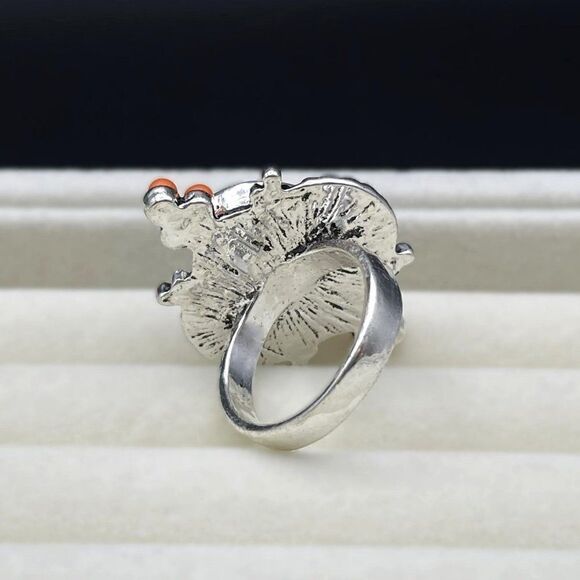 925 Sterling Silver with Turquoise and Enamel Boho Statement Ring Size 8 - Picture 5 of 9